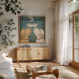 Doodle Coffee Double III by Ryan Fowler. Shown in a natural wood frame in a cozy modern living room. Available as an archival giclee rolled canvas, fine art paper, or poster print. SKU 20942a.