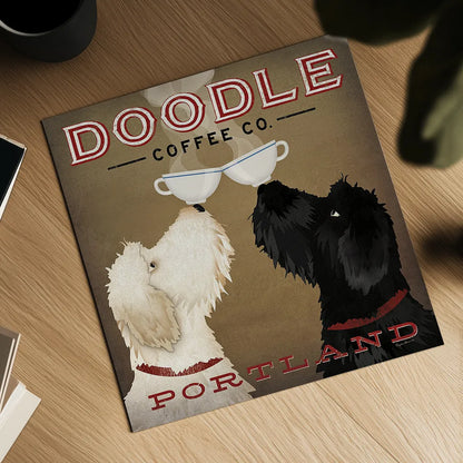 Doodle Coffee Double IV Portland by Ryan Fowler. Shown as a detailed flat fine art print, highlighting archival giclee quality. Available as an archival giclee rolled canvas, fine art paper, or poster print. SKU 24645a.