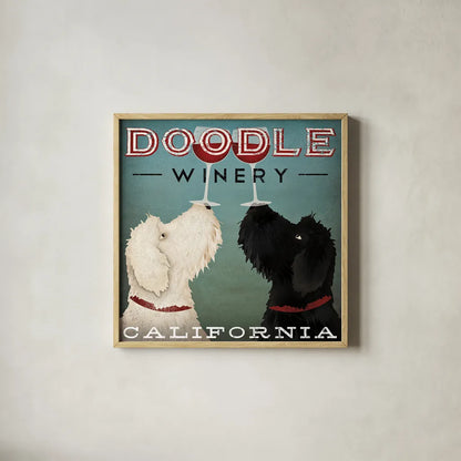 Doodle Wine by Ryan Fowler. Shown in a natural wood glass frame for a timeless modern aesthetic. Available as an archival giclee rolled canvas, fine art paper, or poster print. SKU 15623a.