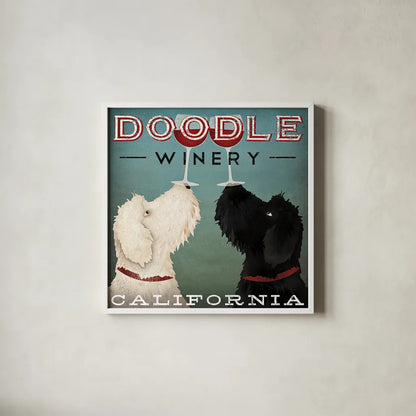 Doodle Wine by Ryan Fowler. Shown in a crisp white glass frame for a clean and minimalist style. Available as an archival giclee rolled canvas, fine art paper, or poster print. SKU 15623a.