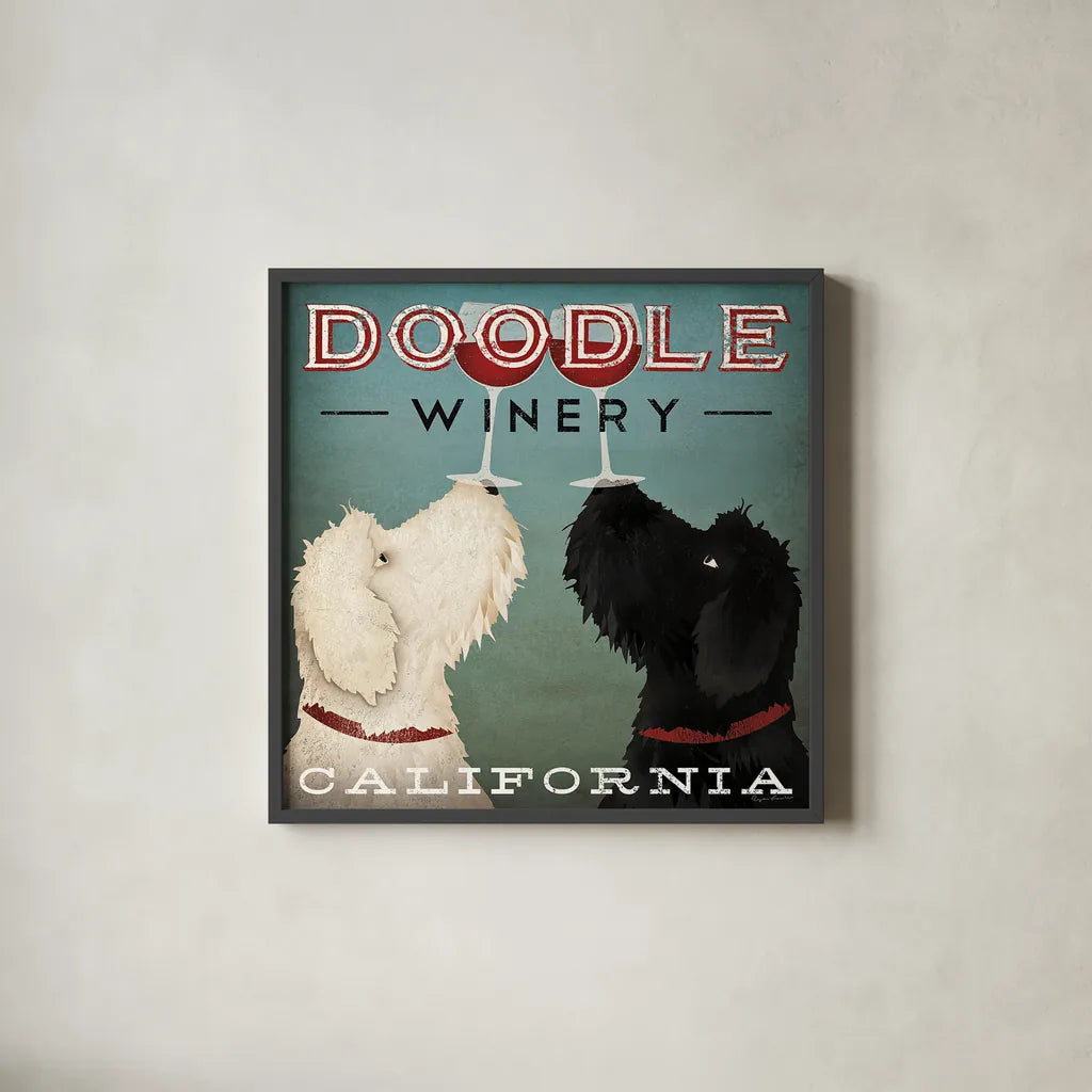 Doodle Wine by Ryan Fowler. Shown in a sleek black glass frame for a contemporary gallery look. Available as an archival giclee rolled canvas, fine art paper, or poster print. SKU 15954a.