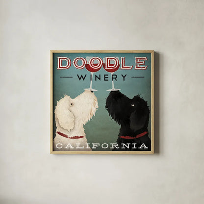 Doodle Wine by Ryan Fowler. Shown in a natural wood glass frame for a timeless modern aesthetic. Available as an archival giclee rolled canvas, fine art paper, or poster print. SKU 15954a.