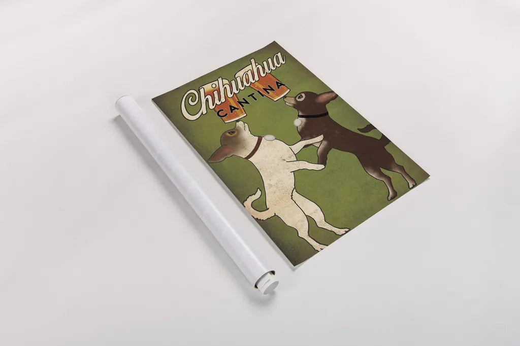 Double Chihuahua by Ryan Fowler. shown as a rolled paper print. Available as archival giclee rolled canvas, fine art paper, or poster print. SKU 31311h.