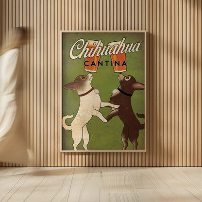 Double Chihuahua by Ryan Fowler. shown as over sized large wall art. Available as an archival giclee rolled canvas, fine art paper, or poster print. SKU 31311h.