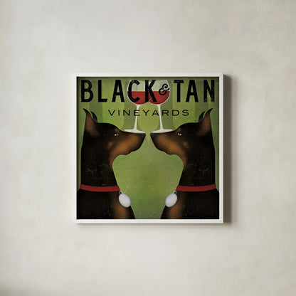 Double Doberman Vineyards by Ryan Fowler. Shown in a crisp white glass frame for a clean and minimalist style. Available as an archival giclee rolled canvas, fine art paper, or poster print. SKU 22888a.