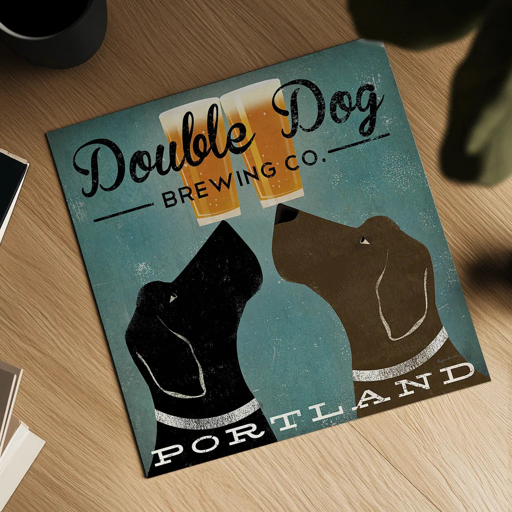 Double Dog Brewing Co by Ryan Fowler. Shown as a detailed flat fine art print, highlighting archival giclee quality. Available as an archival giclee rolled canvas, fine art paper, or poster print. SKU 12811a.
