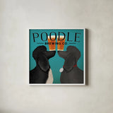 Double Poodle Brewing by Ryan Fowler. Shown in a crisp white glass frame for a clean and minimalist style. Available as an archival giclee rolled canvas, fine art paper, or poster print. SKU 79453a.