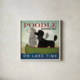 Double Poodle Canoe by Ryan Fowler. Shown in a crisp white glass frame for a clean and minimalist style. Available as an archival giclee rolled canvas, fine art paper, or poster print. SKU 79450a.