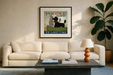 Double Poodle Canoe by Ryan Fowler. Displayed in a glass frame with matte in a clean modern living room. Available as an archival giclee rolled canvas, fine art paper, or poster print. SKU 79450a.