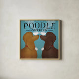Double Poodle Coffee by Ryan Fowler. Shown in a natural wood glass frame for a timeless modern aesthetic. Available as an archival giclee rolled canvas, fine art paper, or poster print. SKU 79452a.
