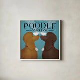 Double Poodle Coffee by Ryan Fowler. Shown in a crisp white glass frame for a clean and minimalist style. Available as an archival giclee rolled canvas, fine art paper, or poster print. SKU 79452a.