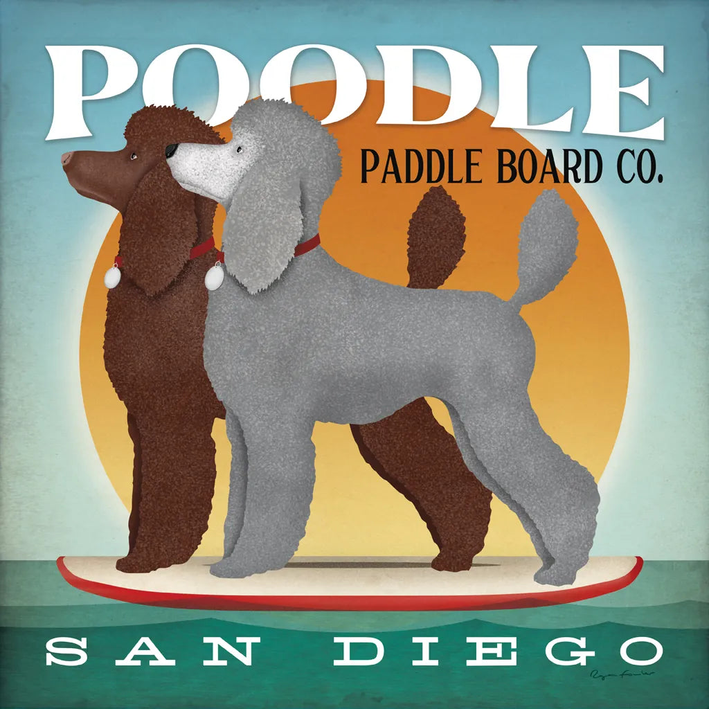 Double Poodle Paddle Board by Ryan Fowler. SKU 79451a. Archival Giclee Fine art print for wall decor.