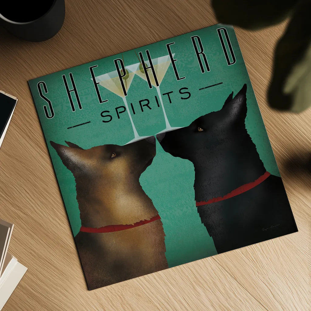 Double Shepherd Martini by Ryan Fowler. Shown as a detailed flat fine art print, highlighting archival giclee quality. Available as an archival giclee rolled canvas, fine art paper, or poster print. SKU 31279a.