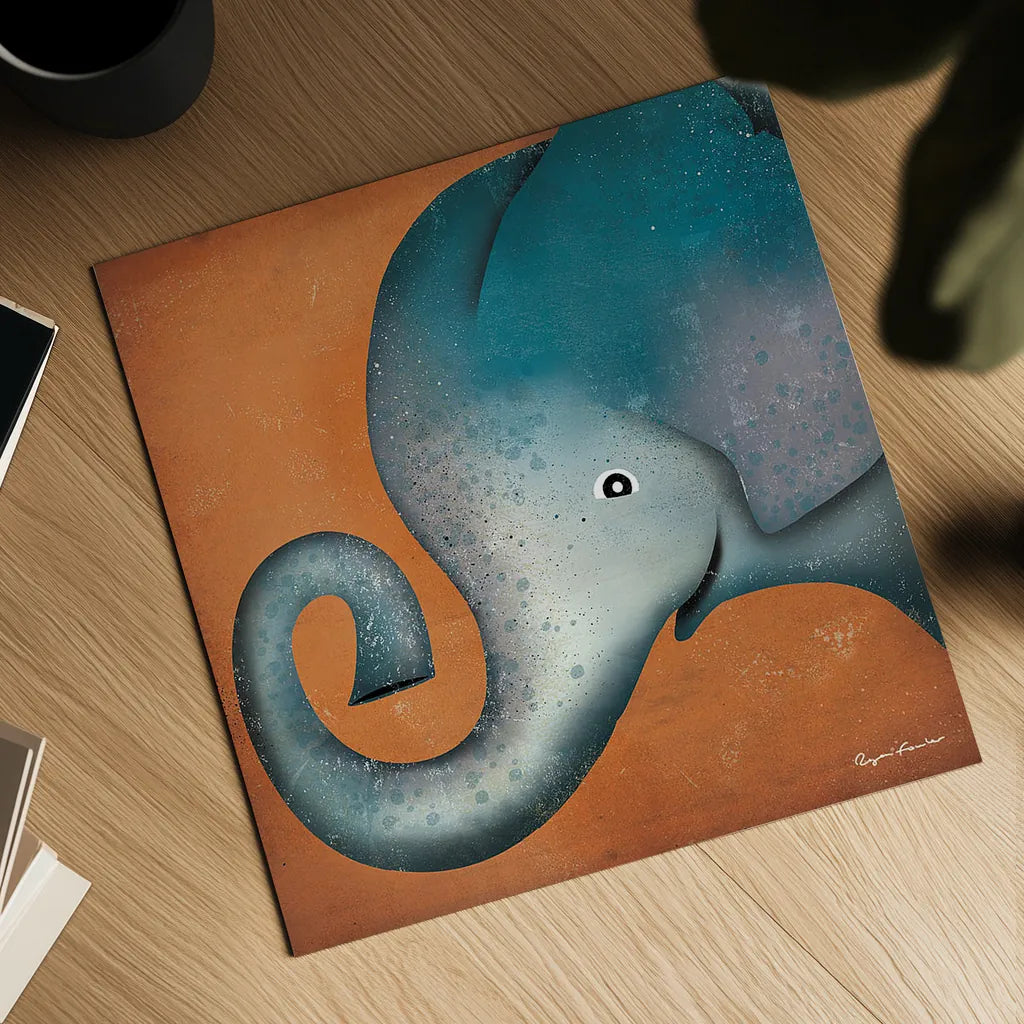 Elephant Wow by Ryan Fowler. Shown as a detailed flat fine art print, highlighting archival giclee quality. Available as an archival giclee rolled canvas, fine art paper, or poster print. SKU 12199a.