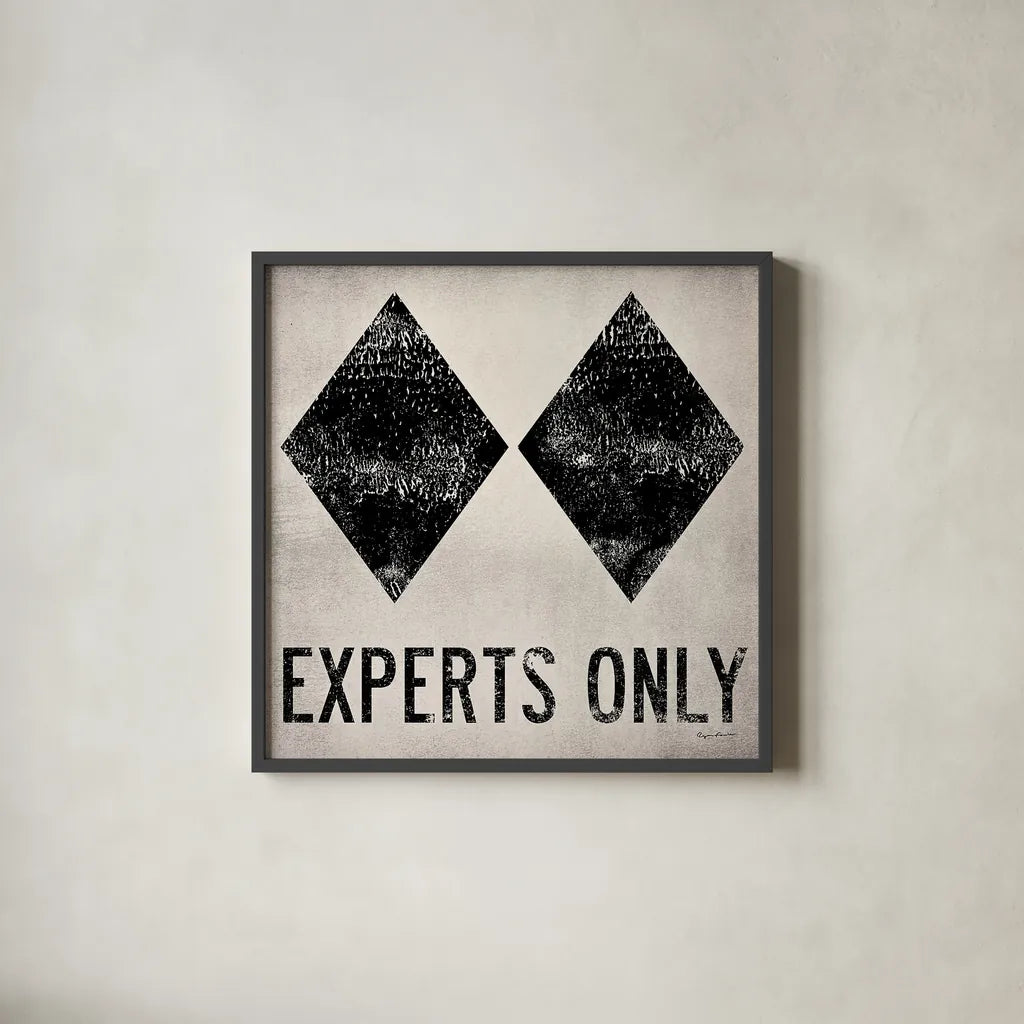 Experts Only White by Ryan Fowler. Shown in a sleek black glass frame for a contemporary gallery look. Available as an archival giclee rolled canvas, fine art paper, or poster print. SKU 11343a.