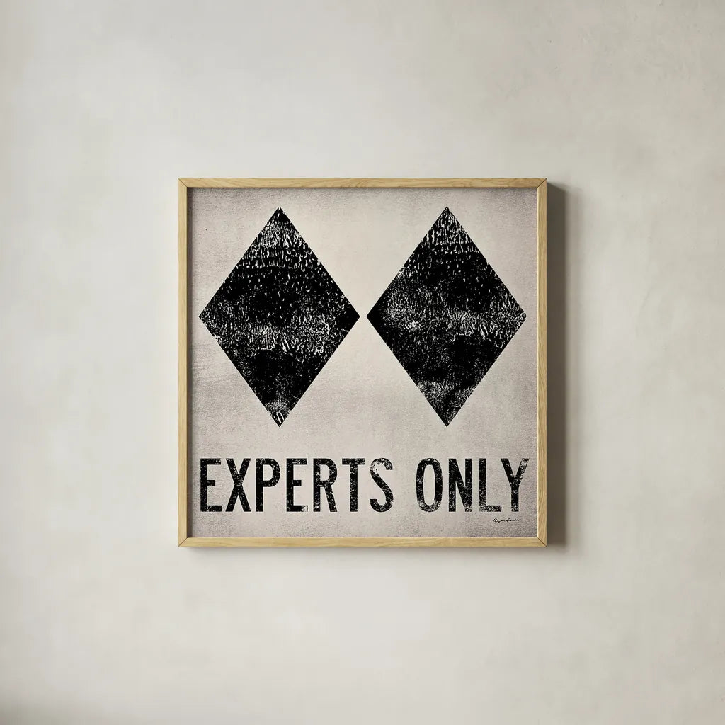 Experts Only White by Ryan Fowler. Shown in a natural wood glass frame for a timeless modern aesthetic. Available as an archival giclee rolled canvas, fine art paper, or poster print. SKU 11343a.