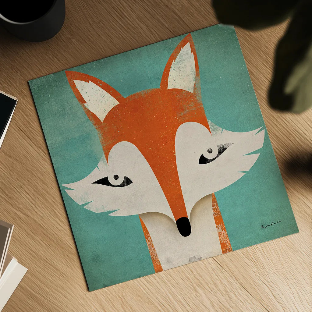 Fox by Ryan Fowler. Shown as a detailed flat fine art print, highlighting archival giclee quality. Available as an archival giclee rolled canvas, fine art paper, or poster print. SKU 11613a.
