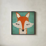 Fox by Ryan Fowler. Shown in a sleek black glass frame for a contemporary gallery look. Available as an archival giclee rolled canvas, fine art paper, or poster print. SKU 11613a.