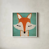 Fox by Ryan Fowler. Shown in a crisp white glass frame for a clean and minimalist style. Available as an archival giclee rolled canvas, fine art paper, or poster print. SKU 11613a.