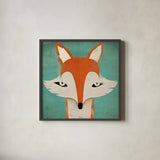 Fox by Ryan Fowler. Shown in a sleek black glass frame for a contemporary gallery look. Available as an archival giclee rolled canvas, fine art paper, or poster print. SKU 15229a.