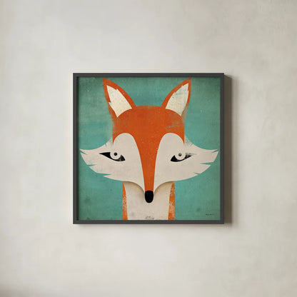 Fox by Ryan Fowler. Shown in a sleek black glass frame for a contemporary gallery look. Available as an archival giclee rolled canvas, fine art paper, or poster print. SKU 15229a.
