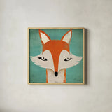 Fox by Ryan Fowler. Shown in a natural wood glass frame for a timeless modern aesthetic. Available as an archival giclee rolled canvas, fine art paper, or poster print. SKU 15229a.