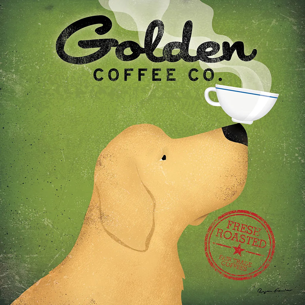 Golden Coffee Co on Green by Ryan Fowler. SKU 11742a. Archival Giclee Fine art print for wall decor.