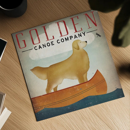 Golden Dog Canoe Co Right Facing by Ryan Fowler. Shown as a detailed flat fine art print, highlighting archival giclee quality. Available as an archival giclee rolled canvas, fine art paper, or poster print. SKU 35287a.