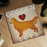Golden Dog Love I by Ryan Fowler. Shown as a detailed flat fine art print, highlighting archival giclee quality. Available as an archival giclee rolled canvas, fine art paper, or poster print. SKU 35303a.