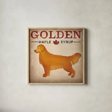 Golden Dog at Show No VT by Ryan Fowler. Shown in a natural wood glass frame for a timeless modern aesthetic. Available as an archival giclee rolled canvas, fine art paper, or poster print. SKU 31006a.