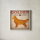 Golden Dog at Show No VT by Ryan Fowler. Shown in a crisp white glass frame for a clean and minimalist style. Available as an archival giclee rolled canvas, fine art paper, or poster print. SKU 31006a.