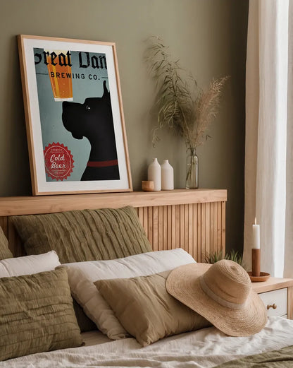 Great Dane Brewing Co by Ryan Fowler. shown as a paper print in a natural frame. Available as a archival giclee rolled canvas, fine art paper, or poster print. SKU 15983h.