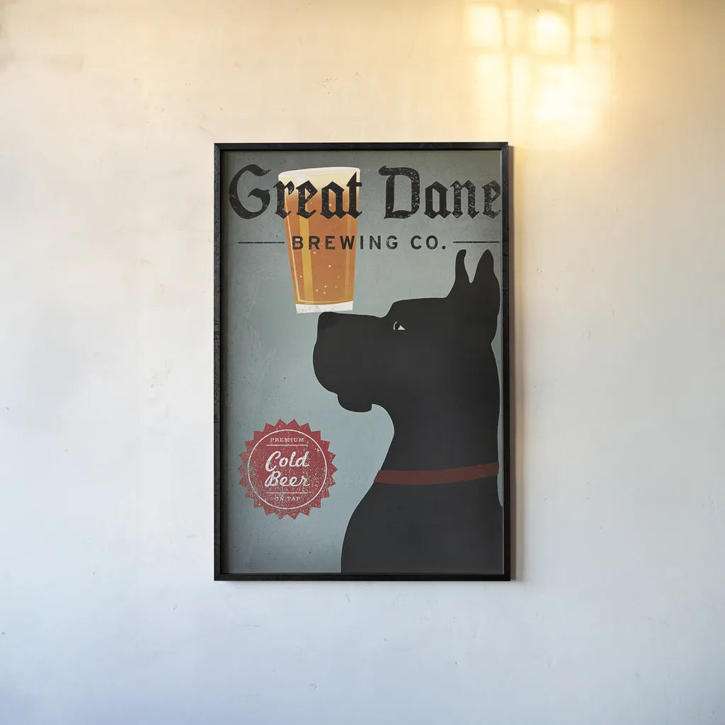 Great Dane Brewing Co by Ryan Fowler. shown as a paper print in a black flame. Available as a archival giclee rolled canvas, fine art paper, or poster print. SKU 15983h.