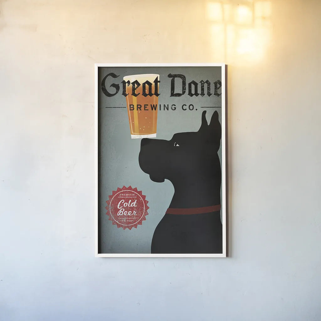 Great Dane Brewing Co by Ryan Fowler. shown as a paper print in a white frame. Available as a archival giclee rolled canvas, fine art paper, or poster print. SKU 15983h.