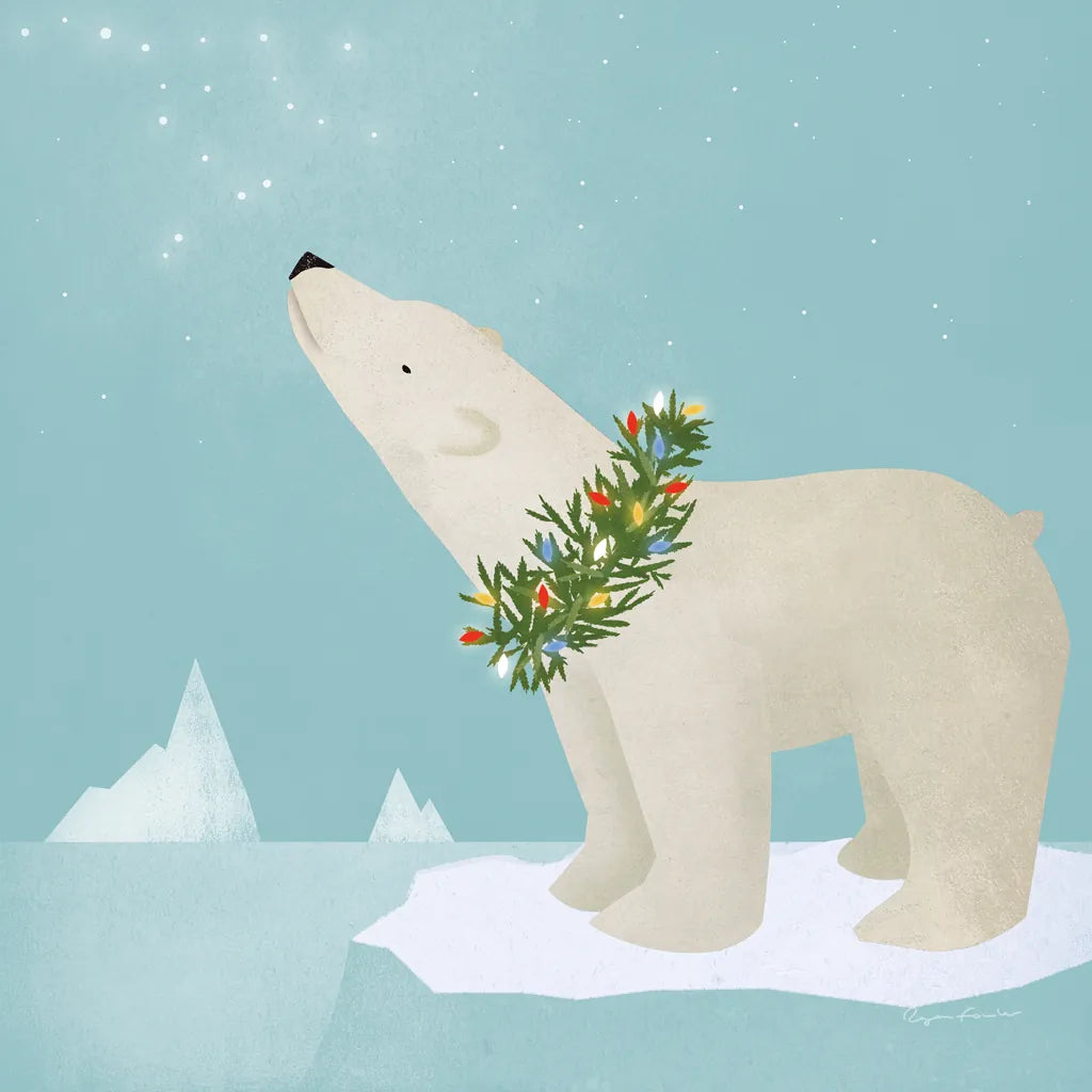 Holiday Polar Bear by Ryan Fowler. SKU 74534a. Archival Giclee Fine art print for wall decor.