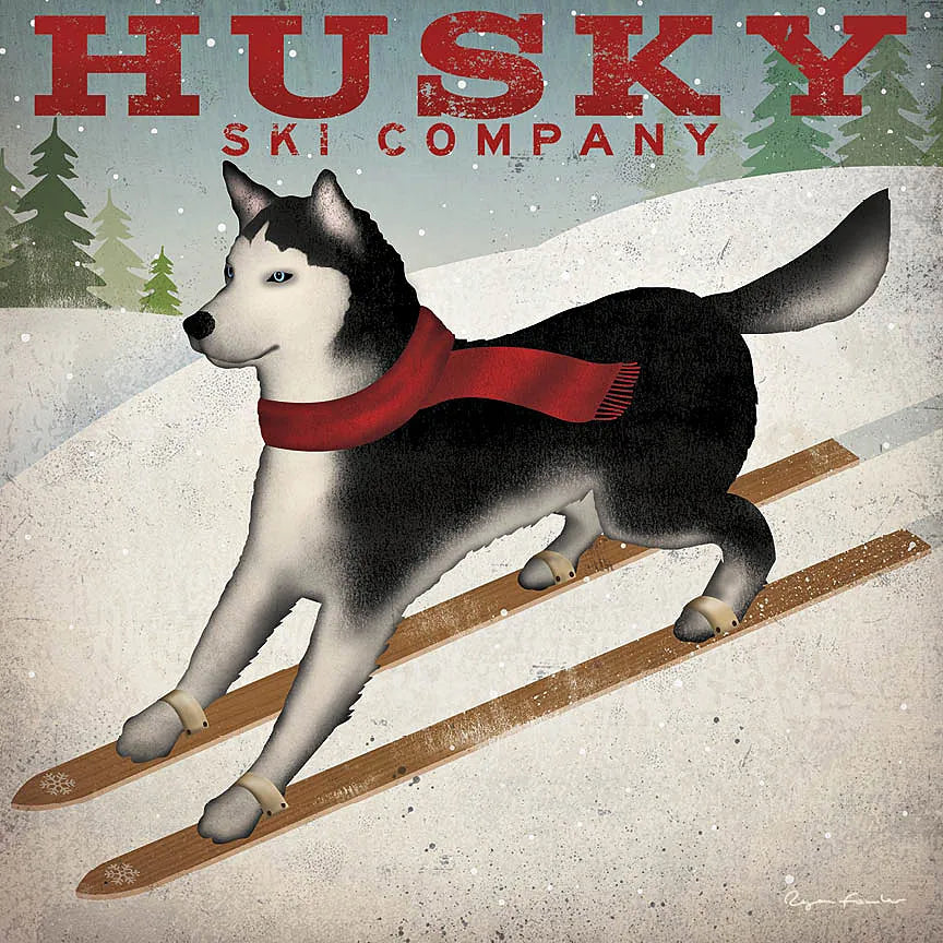 Husky Ski Co by Ryan Fowler. SKU 15015a. Archival Giclee Fine art print for wall decor.