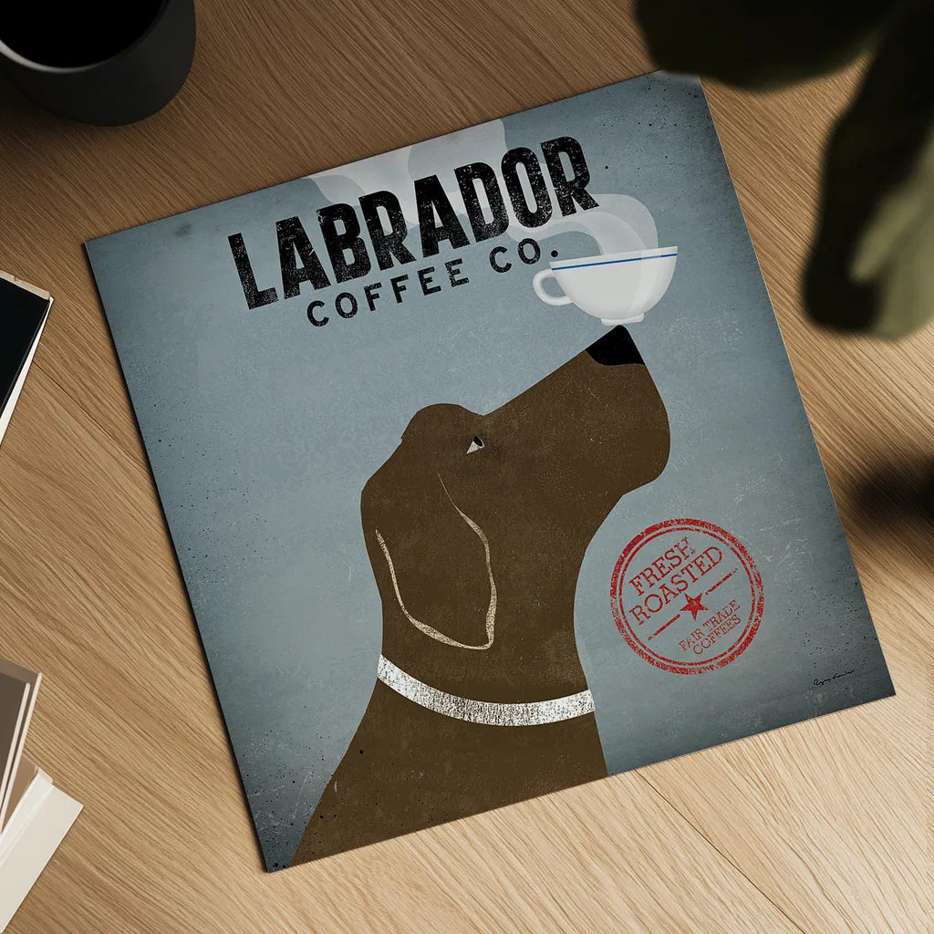 Labrador Coffee Co by Ryan Fowler. Shown as a detailed flat fine art print, highlighting archival giclee quality. Available as an archival giclee rolled canvas, fine art paper, or poster print. SKU 10002a.