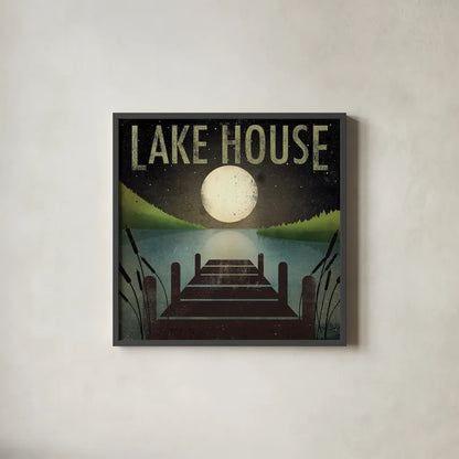 Lake House by Ryan Fowler. Shown in a sleek black glass frame for a contemporary gallery look. Available as an archival giclee rolled canvas, fine art paper, or poster print. SKU 12015a.