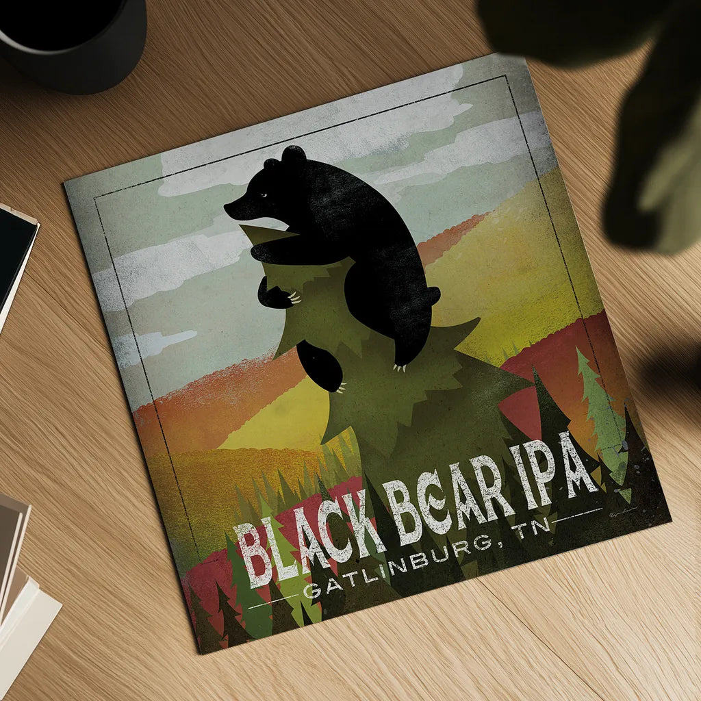 Leaf Peeper Black Bear IPA by Ryan Fowler. Shown as a detailed flat fine art print, highlighting archival giclee quality. Available as an archival giclee rolled canvas, fine art paper, or poster print. SKU 30844a.