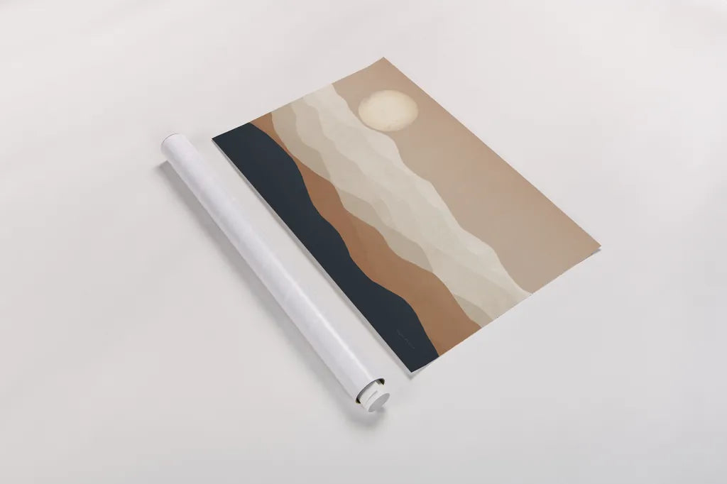 Mojave Mountains and Moon Crop by Ryan Fowler. shown as a rolled paper print. Available as archival giclee rolled canvas, fine art paper, or poster print. SKU 57931i.