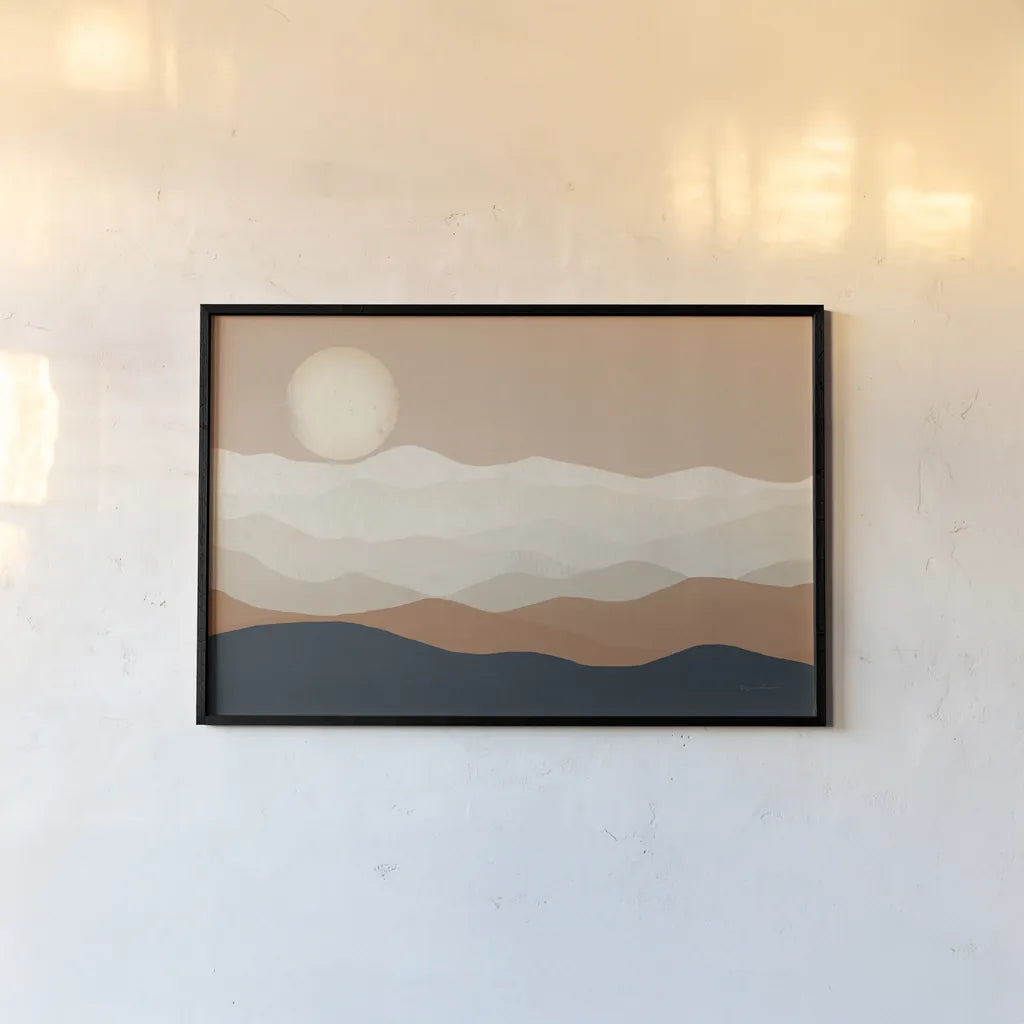 Mojave Mountains and Moon Crop by Ryan Fowler. shown as a paper print in a black flame. Available as a archival giclee rolled canvas, fine art paper, or poster print. SKU 57931i.