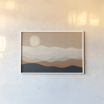 Mojave Mountains and Moon Crop by Ryan Fowler. shown as a paper print in a white frame. Available as a archival giclee rolled canvas, fine art paper, or poster print. SKU 57931i.
