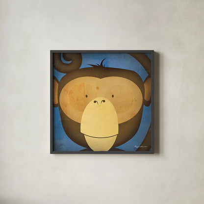 Monkey Wow by Ryan Fowler. Shown in a sleek black glass frame for a contemporary gallery look. Available as an archival giclee rolled canvas, fine art paper, or poster print. SKU 12203a.