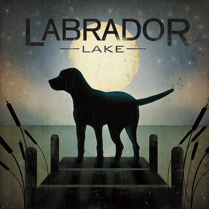 Moonrise Black Dog - Labrador Lake by Ryan Fowler. SKU 11858a. Archival Giclee Fine art print for wall decor.