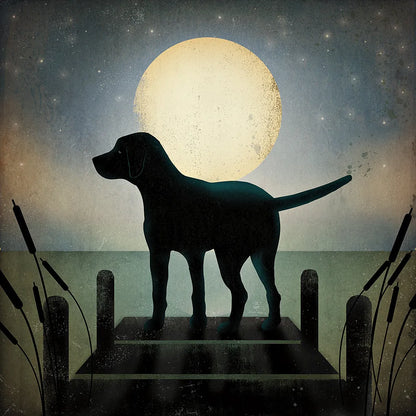 Moonrise Black Dog by Ryan Fowler. SKU 9033a. Archival Giclee Fine art print for wall decor.