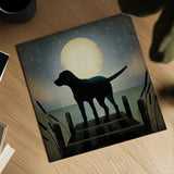 Moonrise Black Dog by Ryan Fowler. Shown as a detailed flat fine art print, highlighting archival giclee quality. Available as an archival giclee rolled canvas, fine art paper, or poster print. SKU 9033a.