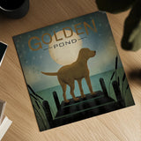 Moonrise Yellow Dog - Golden Pond by Ryan Fowler. Shown as a detailed flat fine art print, highlighting archival giclee quality. Available as an archival giclee rolled canvas, fine art paper, or poster print. SKU 11453a.