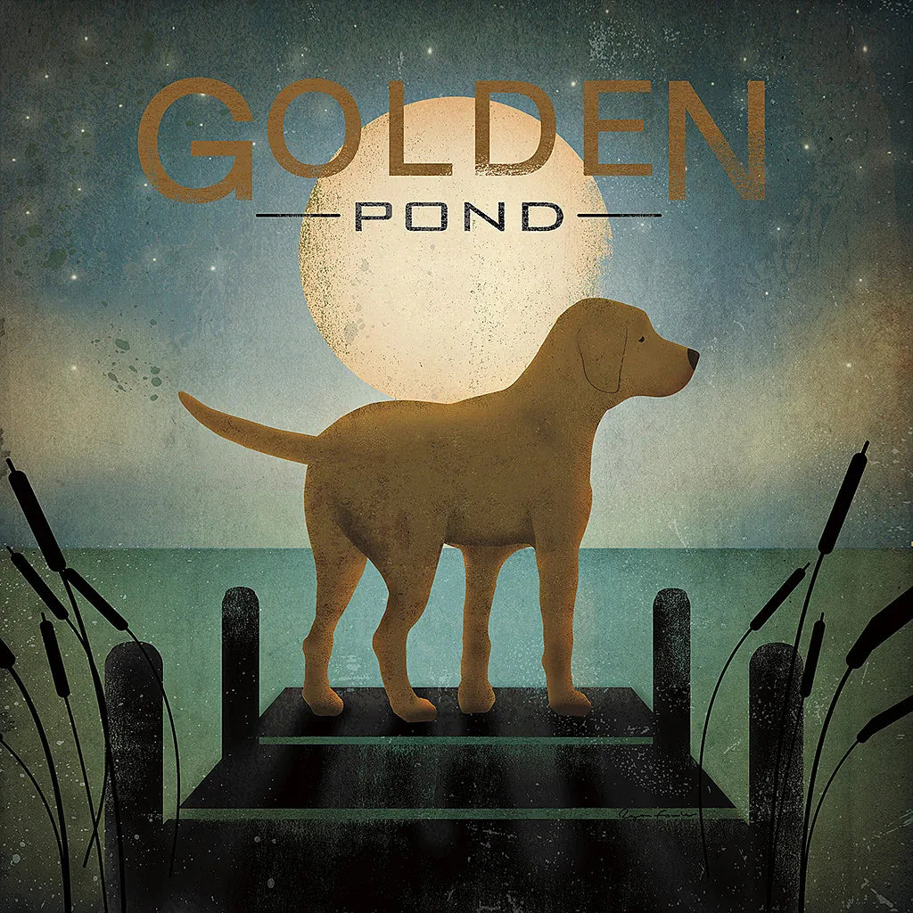 Moonrise Yellow Dog - Golden Pond by Ryan Fowler. SKU 11857a. Archival Giclee Fine art print for wall decor.