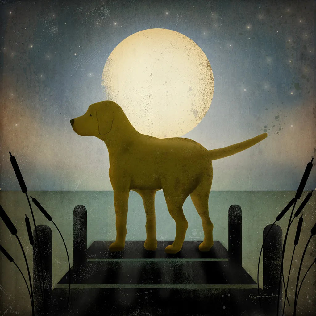 Moonrise Yellow Dog by Ryan Fowler. SKU 9034a. Archival Giclee Fine art print for wall decor.