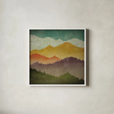 Mountain View by Ryan Fowler. Shown in a crisp white glass frame for a clean and minimalist style. Available as an archival giclee rolled canvas, fine art paper, or poster print. SKU 12019a.